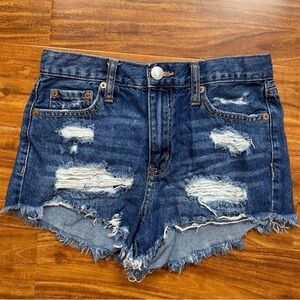 Aeropostale Blue High Waist Distressed Cotton Shortie Denim Shorts Size 00 Boho